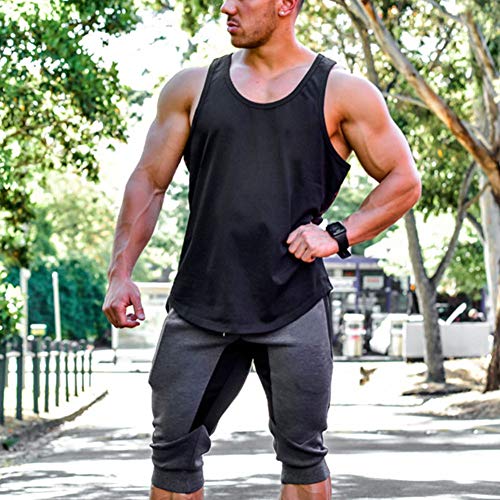YSENTO Men's Casual Cotton Shorts 3/4 Jogger Capri Cropped Pants Below Knee Shorts with Pockets Black Size 30 - Image 3