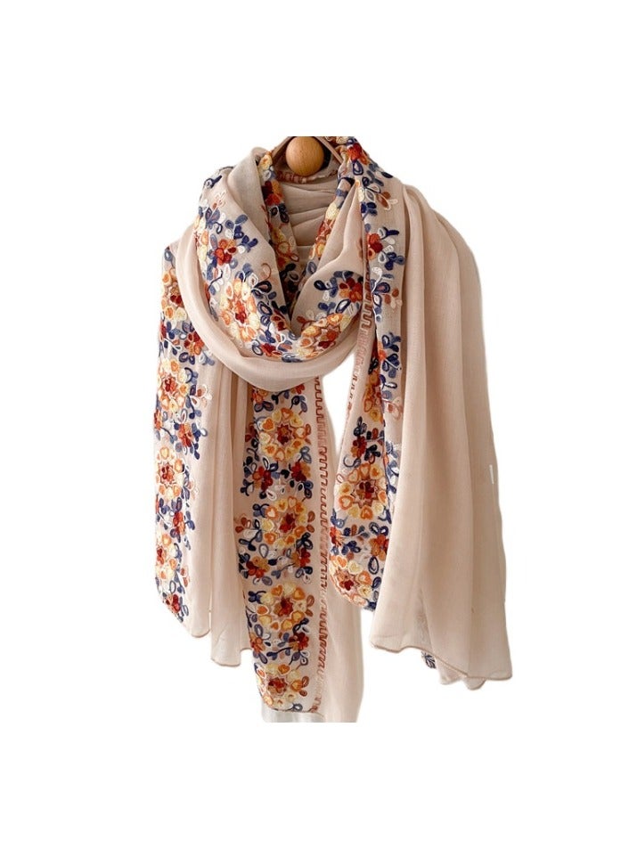 Women's Bohemian style headscarf and scarf, soft and warm scarf for wrapping hair in autumn and winter, 180 * 90cm multifunctional floral scarf  - Image 1