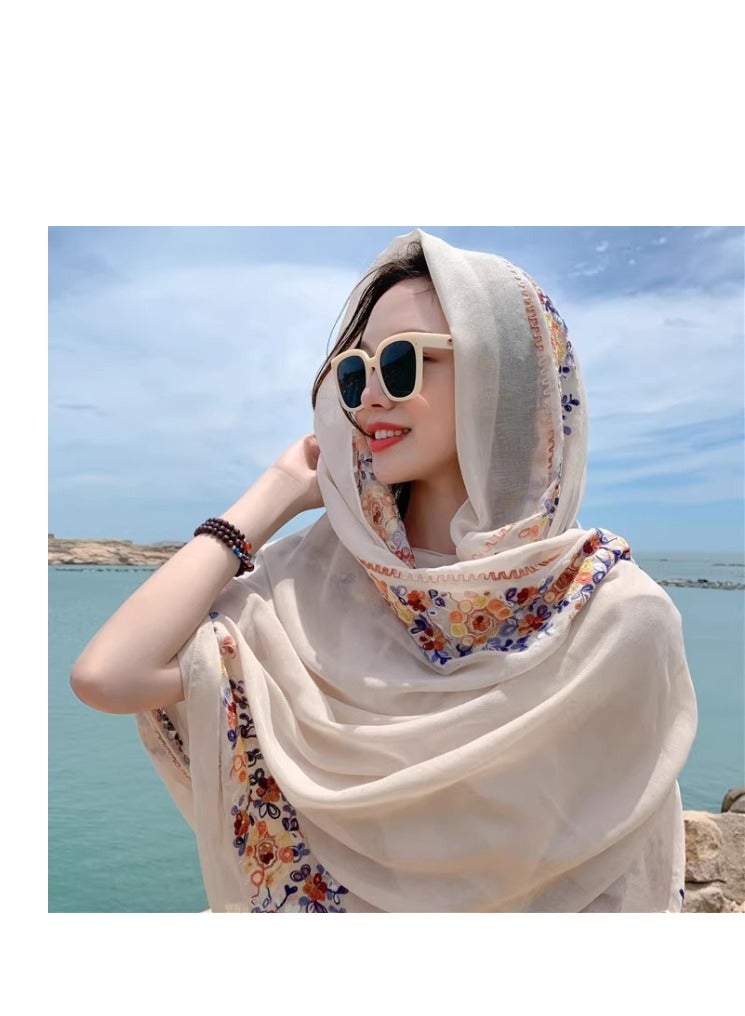 Women's Bohemian style headscarf and scarf, soft and warm scarf for wrapping hair in autumn and winter, 180 * 90cm multifunctional floral scarf  - Image 2