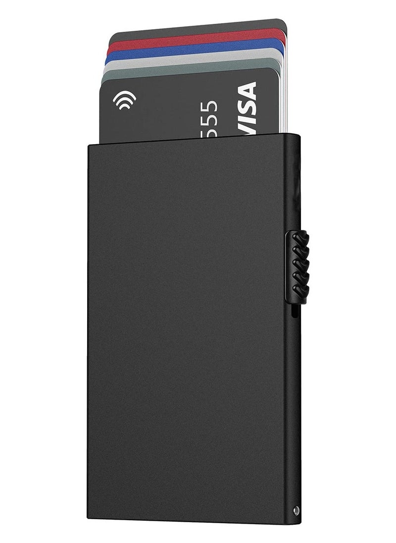 KASTWAVE Card Wallet Pop Up Card Holder Credit Card Holder RFID Blocking Minimalist Slim Metal Case for Men Women (Black)  - Image 1