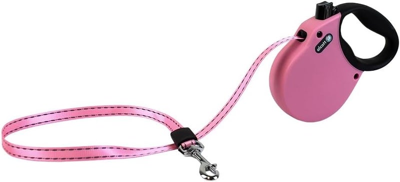 alcott Adventure Retractable Reflective Belt Leash, 10' Long, Extra Small For Dogs Up To 25 Lbs, Pink With Black Soft Grip Handle - Image 1