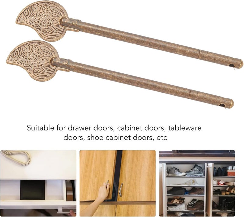 Focket Chinese Leaf Bolt Locking Pin 43in Safety Pure Brass Key Locking Arm Deadbolt for Asian Cabinet Door Chest Furniture Hardware Locking Up Files - Image 2