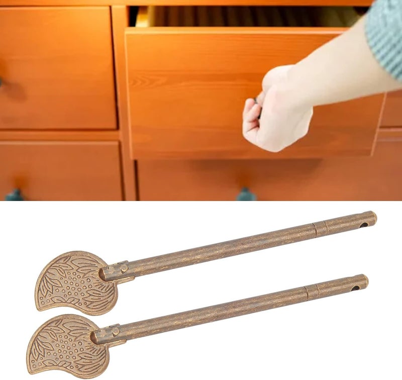 Focket Chinese Leaf Bolt Locking Pin 43in Safety Pure Brass Key Locking Arm Deadbolt for Asian Cabinet Door Chest Furniture Hardware Locking Up Files - Image 4