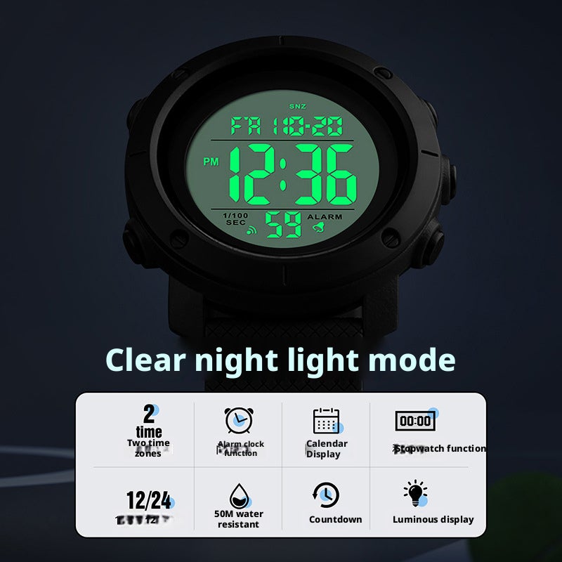 ساعة سكيمي رقمية رجالية مع توقيت مزدوج وساعة إيقاف وإضاءة LED - Image 3