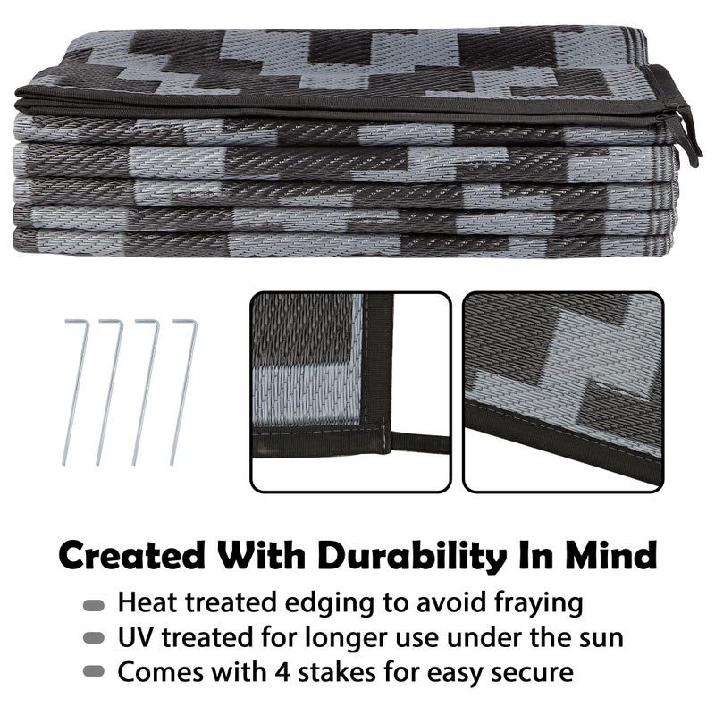 SAND MINE Waterproof Outdoor Rug 9x12 ft, Plastic Reversible Rug, Modern Area Rug, Large Floor Mat for Outdoors, RV, Patio, Backyard, Deck, Picnic, Beach, Camping, Black Grey Lattice - Image 3