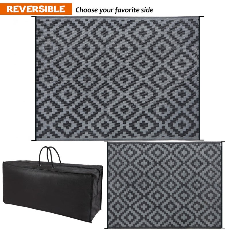 SAND MINE Waterproof Outdoor Rug 9x12 ft, Plastic Reversible Rug, Modern Area Rug, Large Floor Mat for Outdoors, RV, Patio, Backyard, Deck, Picnic, Beach, Camping, Black Grey Lattice - Image 2