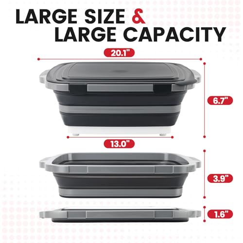 Meegoo BBQ Prep Tub 3IN1 Large 16L Collapsible Cutting Board with Locking Lid for Meal Prep Marinating Food Camping Sink with Colander Dish Basin Storage Blanket for Camping Picnic BBQ Black - Image 3
