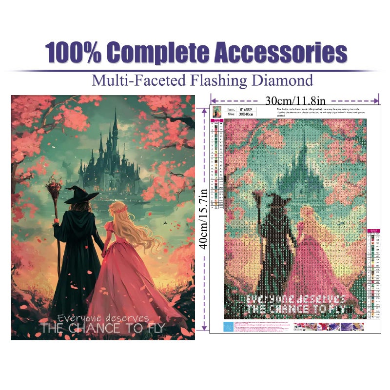 NEGEKFKX Witch Diamond Art Kits for Adults Beginners,Princess Diamond Painting Kits for Adults,5D Full Drill DIY Diamond Dot Gem Art Kit Wall Home Decor Arts Craft 12x16 inch - Image 4