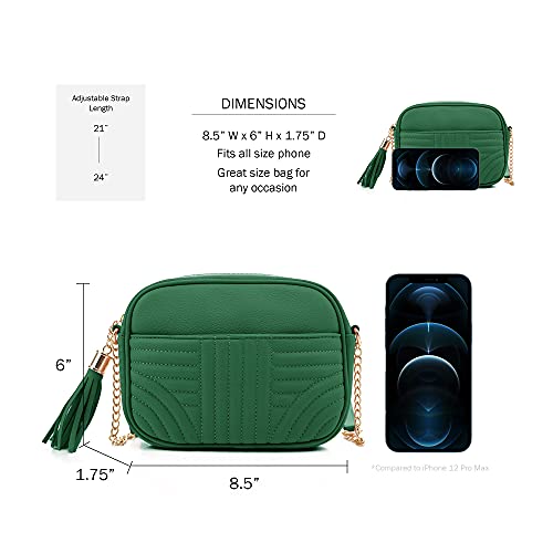 EVVE Quilted Crossbody Bags for Women - Stylish Camera Bag with Tassel - Lightweight Medium Size Shoulder Purse | Kelly Green - Image 4