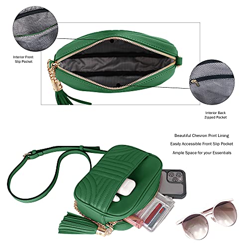 EVVE Quilted Crossbody Bags for Women - Stylish Camera Bag with Tassel - Lightweight Medium Size Shoulder Purse | Kelly Green - Image 3