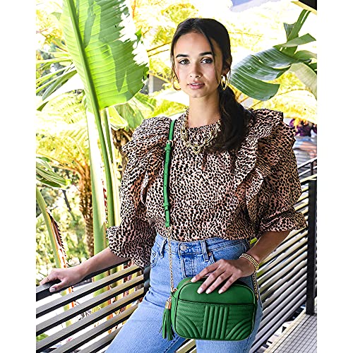 EVVE Quilted Crossbody Bags for Women - Stylish Camera Bag with Tassel - Lightweight Medium Size Shoulder Purse | Kelly Green - Image 2