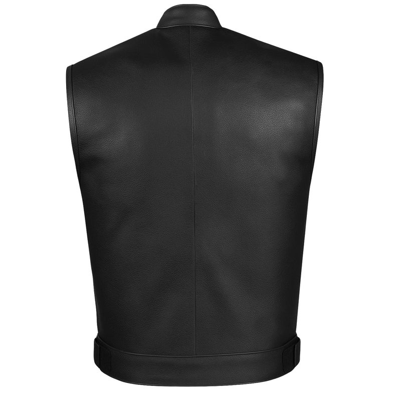 Jackets 4 Bikes SOA Motorcycle Vest for Men, Premium Buffalo Leather, Back Armor, Inside Pockets, Biker Riding Club Vests Black L - Image 3