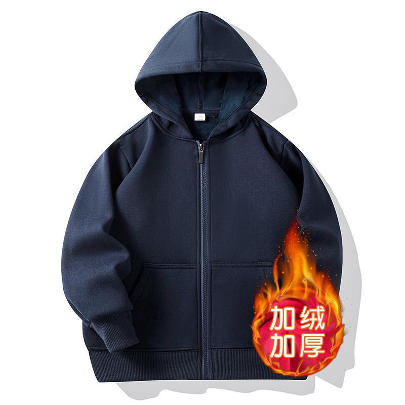 Children'S Velvet Thickened Zipper Sweater Cotton Hooded Cardigan Long Sleeve Jacket Activity Clothes Class Clothes Custom Logo - Image 1