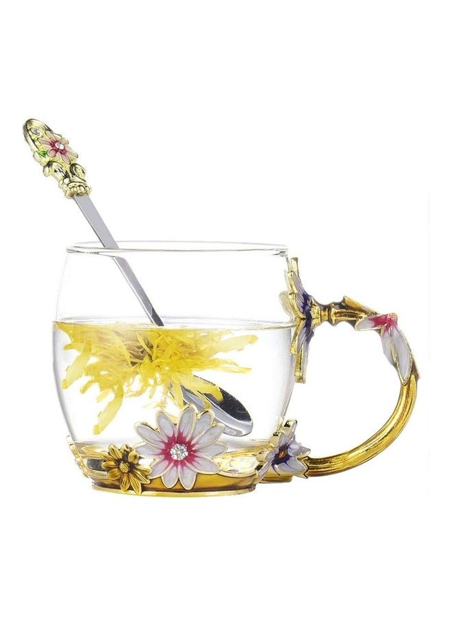 NIBEMINENT Designer Glass Tea Cup With Steel Spoon Set multicolour 250mm - Image 1