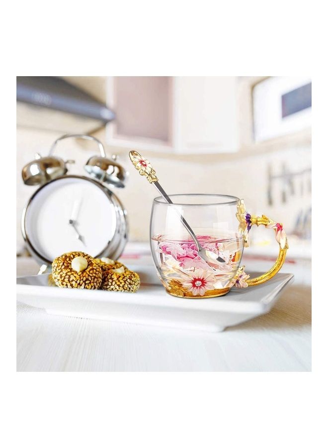 NIBEMINENT Designer Glass Tea Cup With Steel Spoon Set multicolour 250mm - Image 3