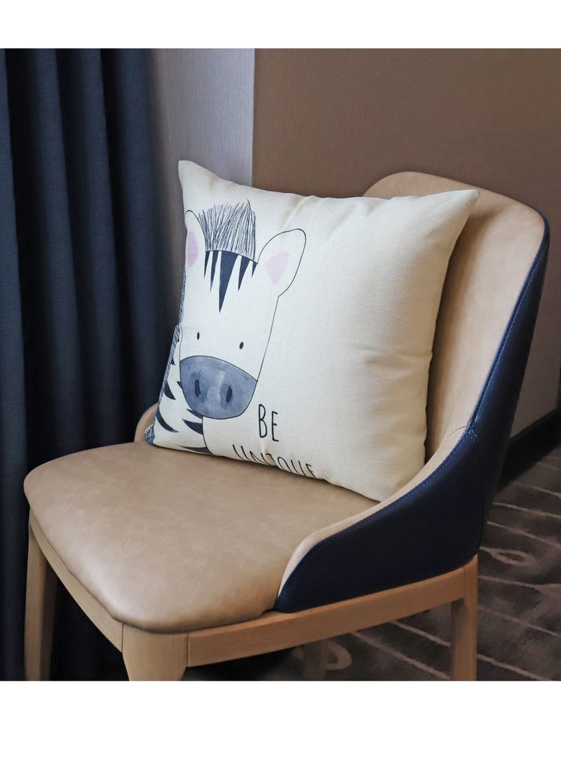 Y&D Sofa Pillowcase Set of 4, Decorative 45 x cm, Polyester Linen Cushion Cover 18x18", Cute Cartoon Lion Pattern for Home Decor Living Room Bed Car (Beige)  - Image 3