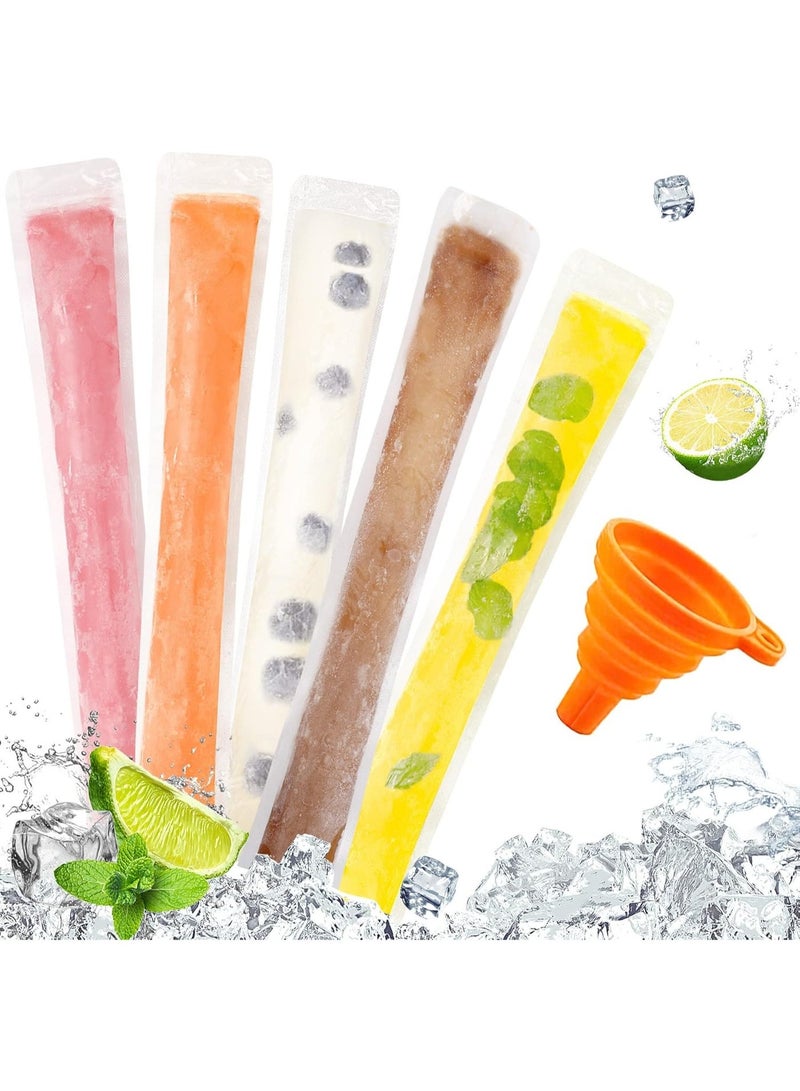 HZYH 160 Disposable Ice Popsicle Mold Bags BPA Free Freezer Tubes With Zip Seals For Healthy Snacks,Yogurt Sticks,Juice & Fruit Smoothies,Ice Candy Pops Comes With  Funnel of Random Color - Image 1
