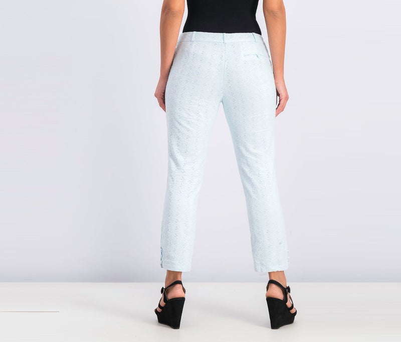 Naf Naf Women Embroidery Pants, Blue - Image 2