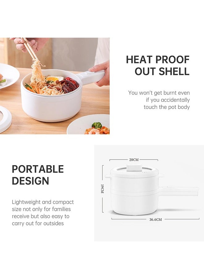 Hihonor - Double Layer Electric Cooker,Multifunctional Non-stick,With Temperature Adjustment,Frying Steak/Eggs/Oatmeal,Suitable for Hotel/Outdoor Travel/Family Gatherings(2L White) - Image 1