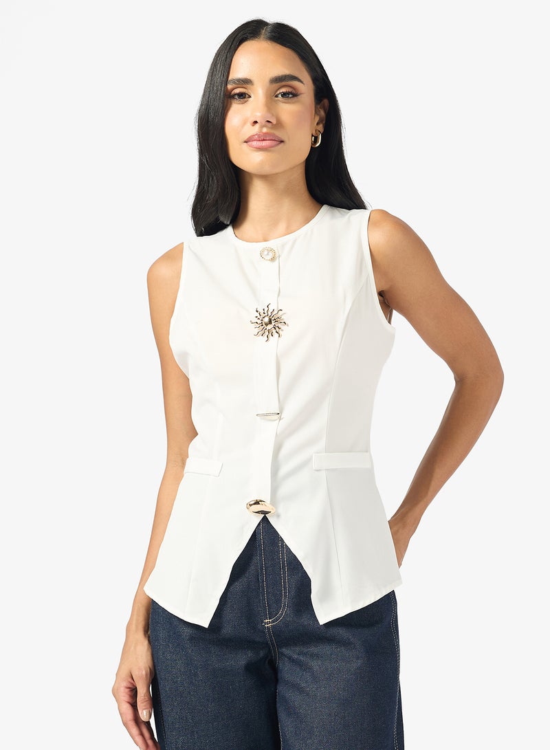 Ginger Button Up Vest with Gold Accent - Image 1