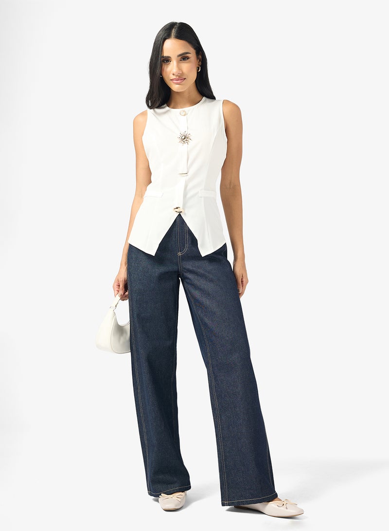 Ginger Button Up Vest with Gold Accent - Image 4