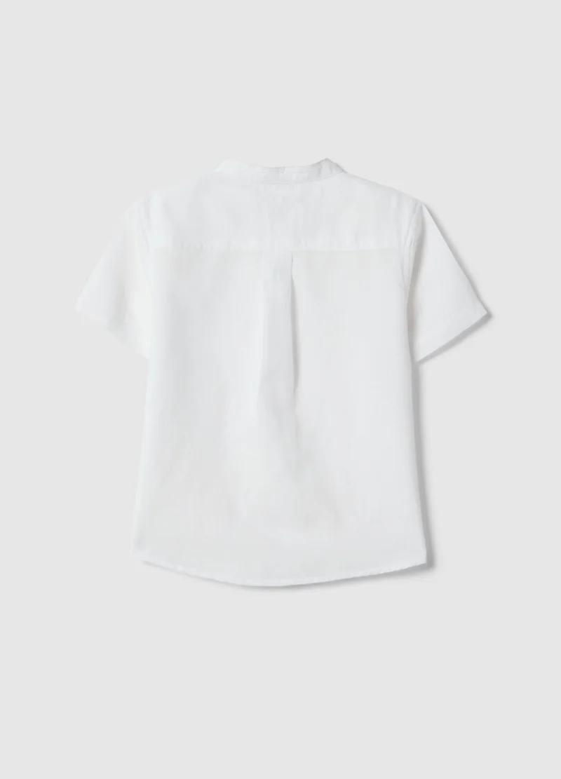 Ovs OVS Boys' White Linen-Cotton Blend Regular Fit Shirt