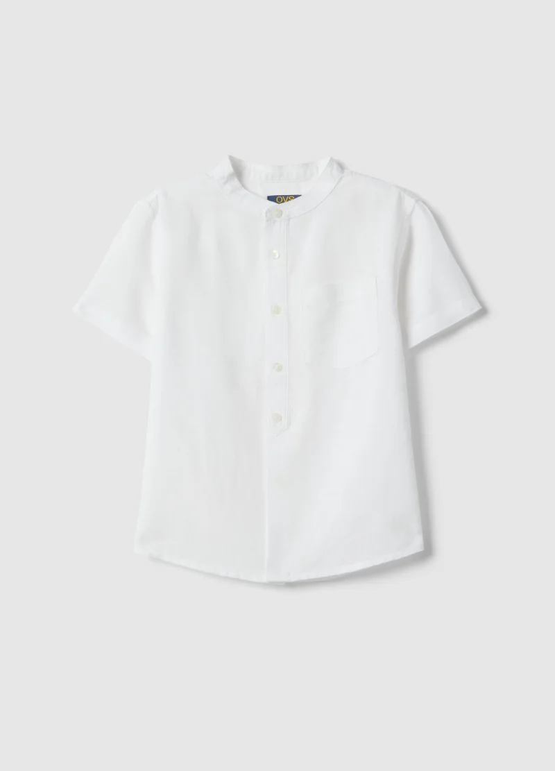 Ovs OVS Boys' White Linen-Cotton Blend Regular Fit Shirt