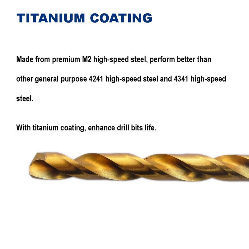 Drill Hulk Pack of 12, 9/64-Inch Titanium Nitride Coated Drill Bit, Premium M2 High Speed Steel, Jobber Length, for Metal, Plastic, Wood - Image 4