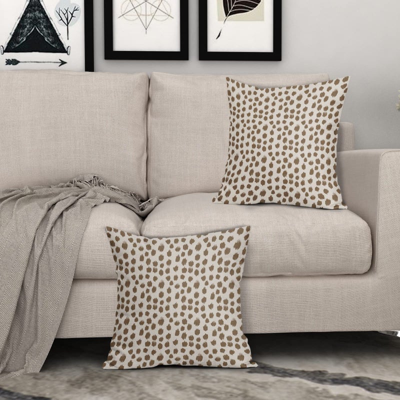 Sweetshow Brown Cream Pillow Covers 18x18 Set of 2 Boho Design Polka Dot Throw Pillows Modern Brush Strokes Print Decorative Outdoor Pillowcase Square Cushion Cover Linen Pillow Case for Home Sofa Couch Bed - Image 3