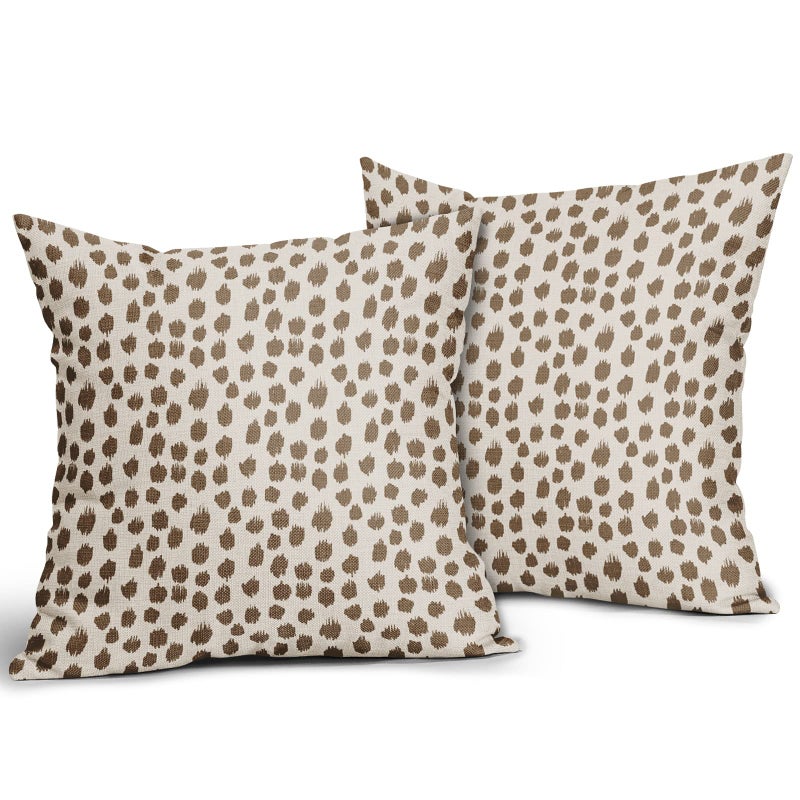 Sweetshow Brown Cream Pillow Covers 18x18 Set of 2 Boho Design Polka Dot Throw Pillows Modern Brush Strokes Print Decorative Outdoor Pillowcase Square Cushion Cover Linen Pillow Case for Home Sofa Couch Bed - Image 2
