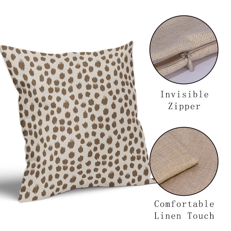 Sweetshow Brown Cream Pillow Covers 18x18 Set of 2 Boho Design Polka Dot Throw Pillows Modern Brush Strokes Print Decorative Outdoor Pillowcase Square Cushion Cover Linen Pillow Case for Home Sofa Couch Bed - Image 4