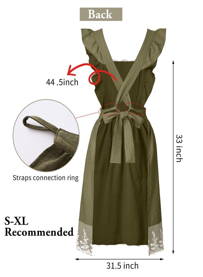 Zulzifs Vintage Aprons for Women - Cute Pinafore Cooking Apron Dress with Pockets for Kitchen Baking Gardening Painting (Olive Green) - Image 2