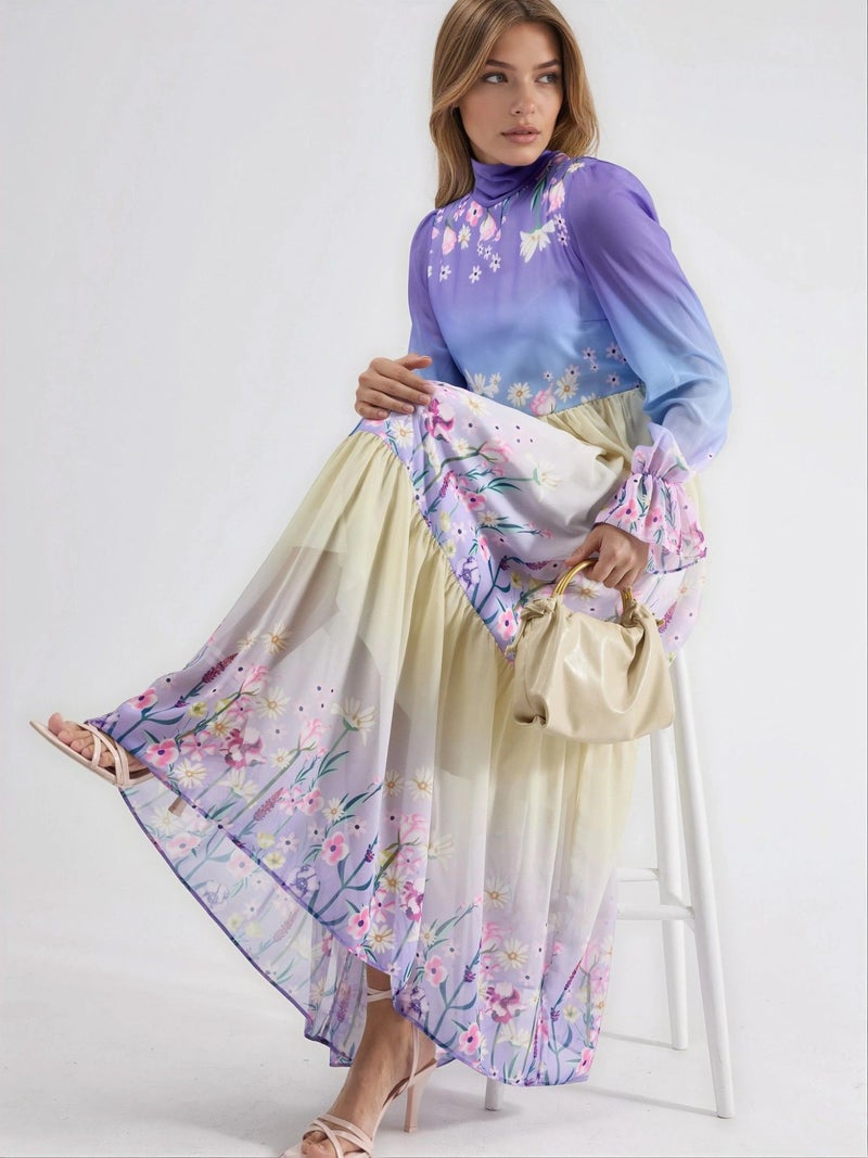 Jennyfer Floral chiffon turtleneck maxi dress - Image 1