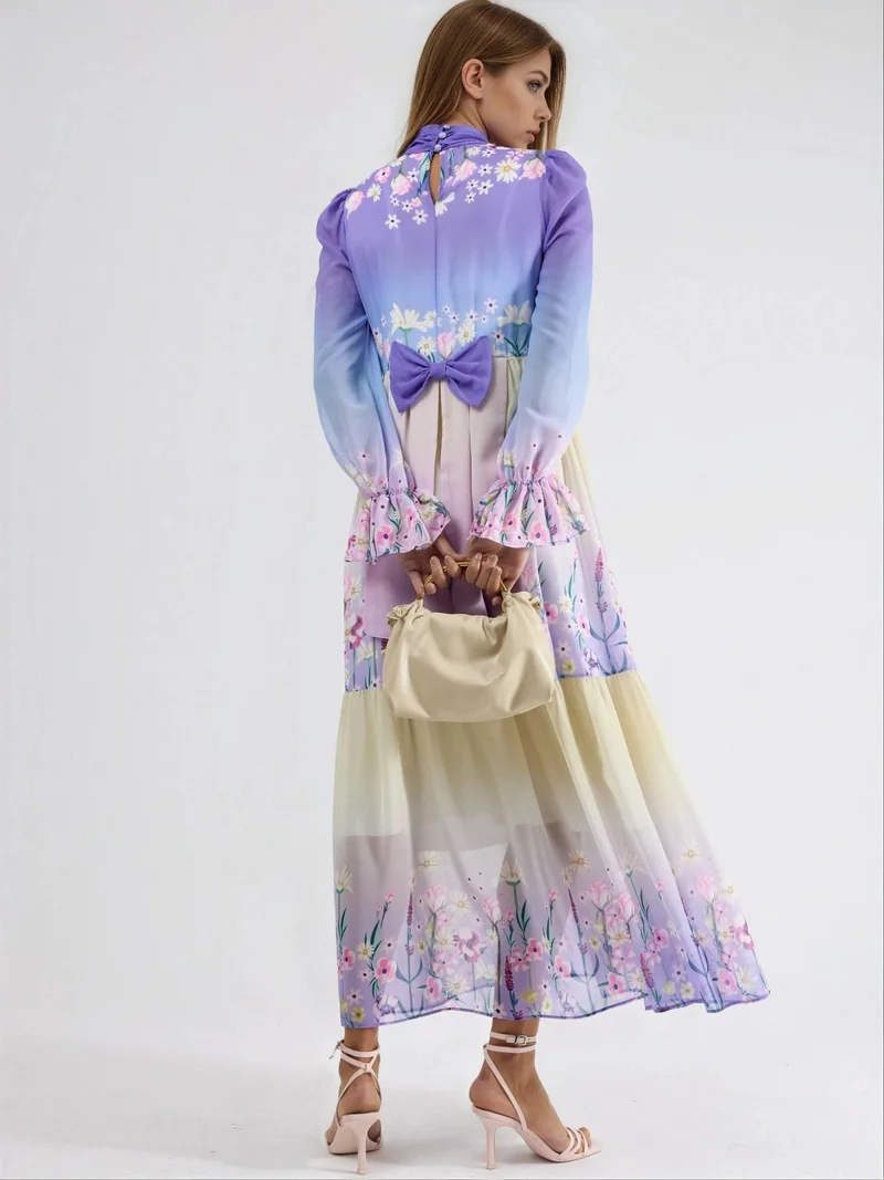 Jennyfer Floral chiffon turtleneck maxi dress