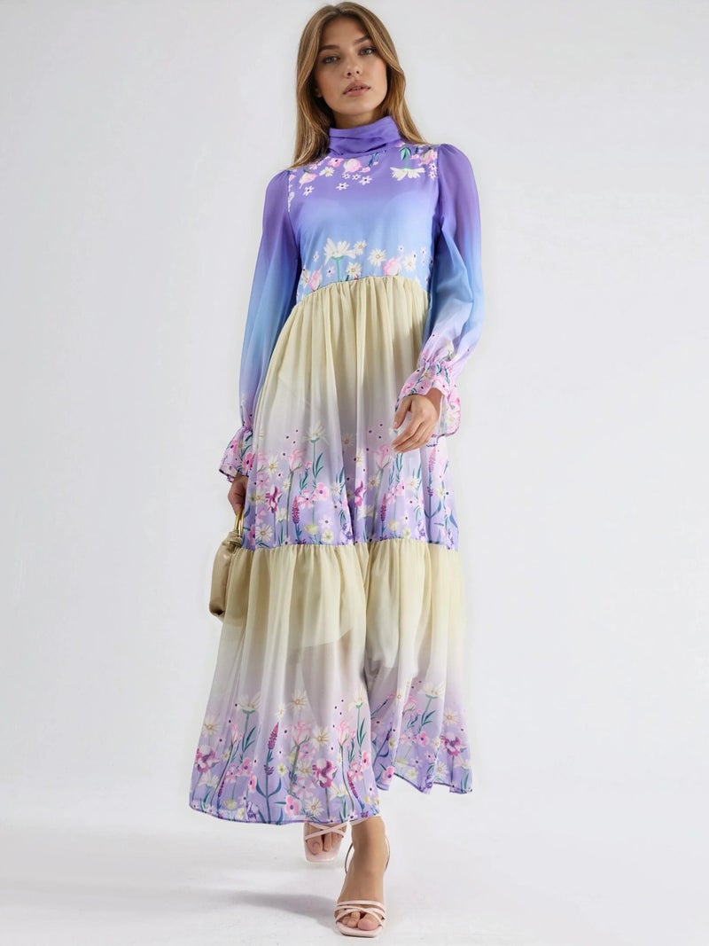 Jennyfer Floral chiffon turtleneck maxi dress - Image 3