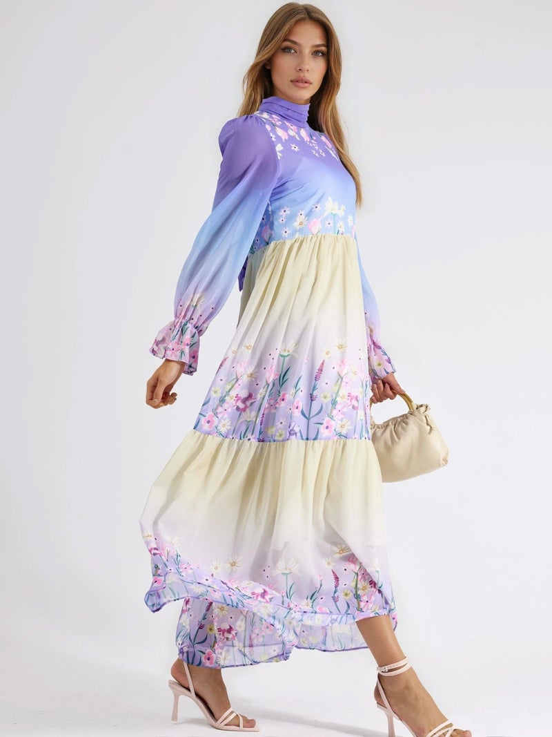Jennyfer Floral chiffon turtleneck maxi dress - Image 4