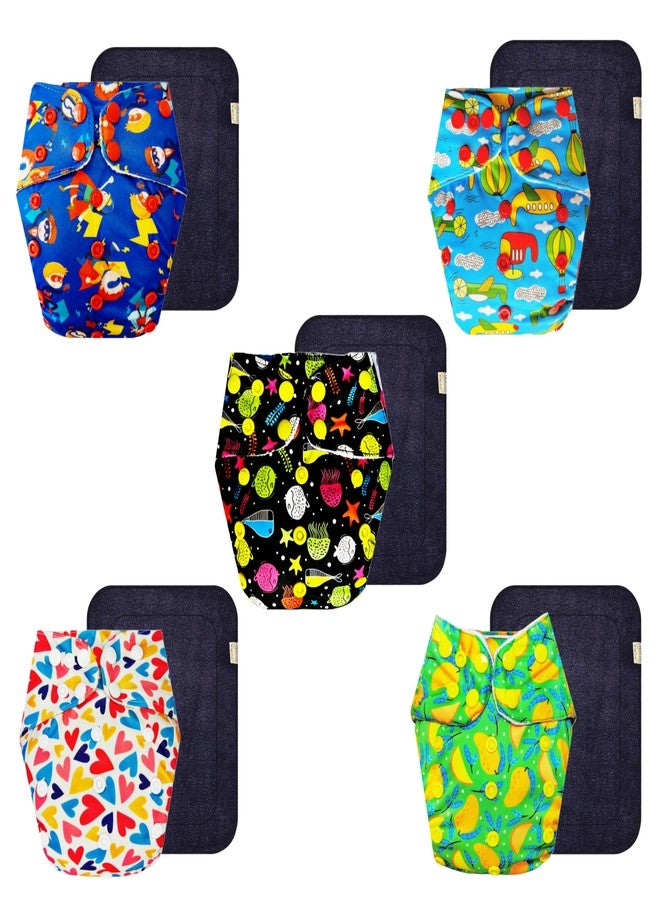 Dumbledo Premium Cloth Diaper with Black Insert (Pack of 5) | Dry Feel and Comfortable | Reusable & Washable | Easy to Clean | Designed by Moms | 3 Months - 3 Years | Unisex Baby - Image 1
