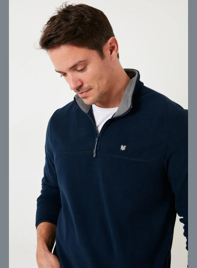 بوراتي سويت شيرت برباتي للرجال بقصة ضيقة، سحّاب نصف، مضاد للتكتل ومبطن بالفليس