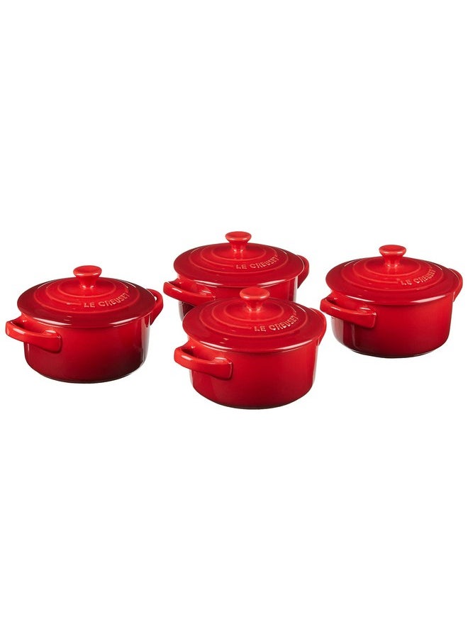 Le Creuset Le Creuset Stoneware Set of 4 Mini Cocottes with Cookbook, 8 oz. each, Cerise  - Image 5