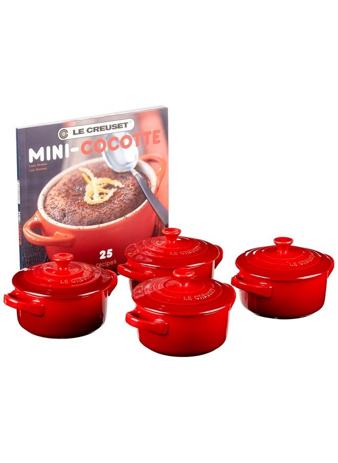 Le Creuset Le Creuset Stoneware Set of 4 Mini Cocottes with Cookbook, 8 oz. each, Cerise  - Image 1
