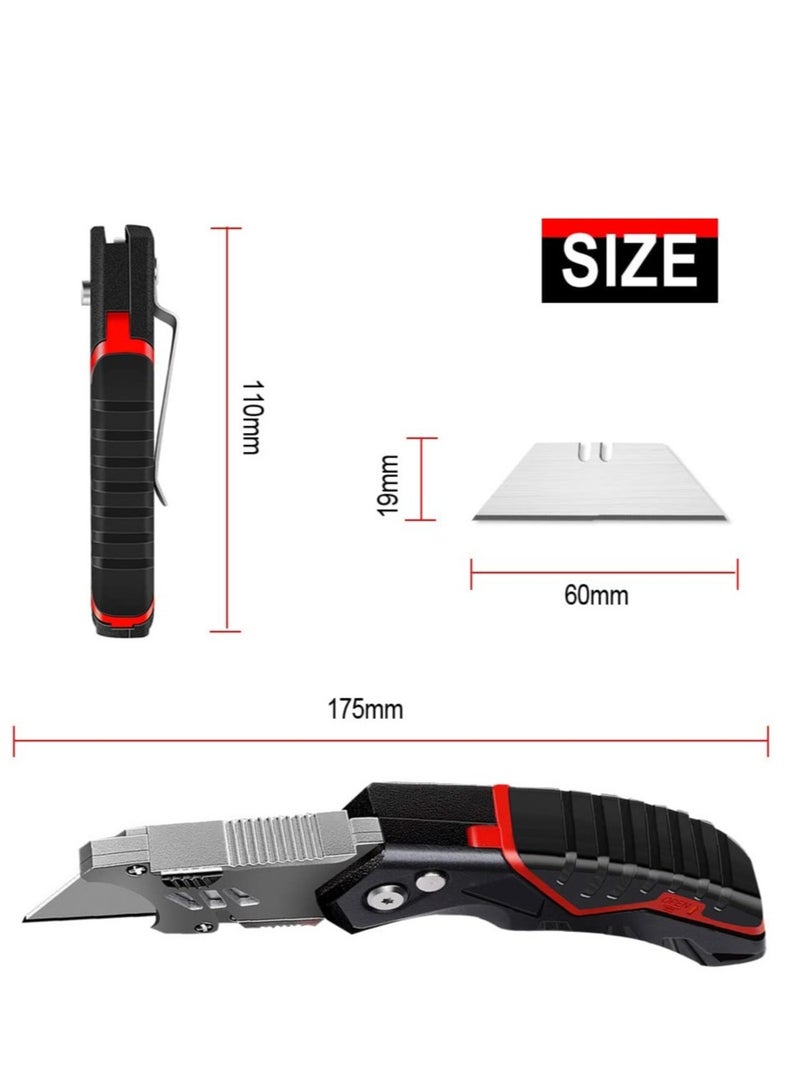 Folding Utility Knife with 14 Replaceable SK5 Blades,Heavy Duty Box Cutter,Pocket Carpet Cutter,Multifunctional Retractable Lockback Knife with Safety-Lock & Angle Adjustment Button - Image 5