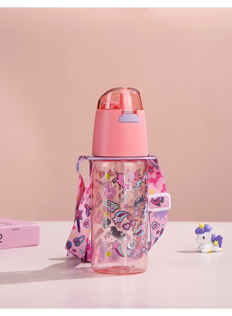 Five dream house Unicorn Theme Kids Water Bottle Spray Cup, 580ML Leakproof Water Bottle with Adjustable Shoulder Strap, Portable Drinking & Cooling Cup for Kids - Image 1