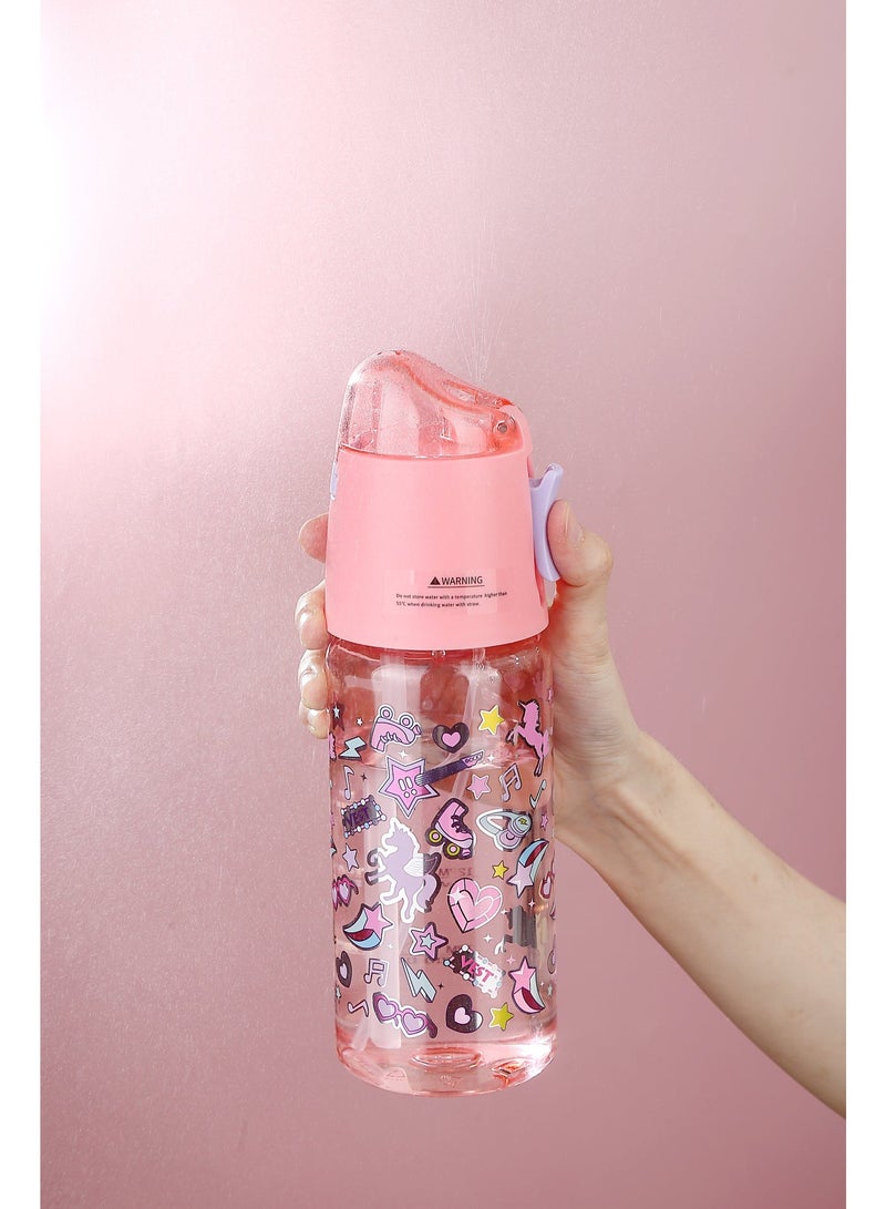Five dream house Unicorn Theme Kids Water Bottle Spray Cup, 580ML Leakproof Water Bottle with Adjustable Shoulder Strap, Portable Drinking & Cooling Cup for Kids - Image 2