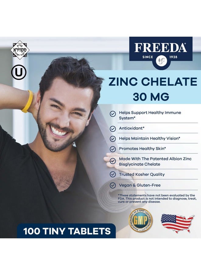 Freeda Chelated Zinc Supplement - Kosher 30 mg Zinc Chelate Zinc Tablets as Albion TRAACS Zinc Bisglycinate - Zinc Chelated for Adults - Pure Zinc 30mg - Zinc for Men & Women - (250 Tiny Tablets) - Image 2