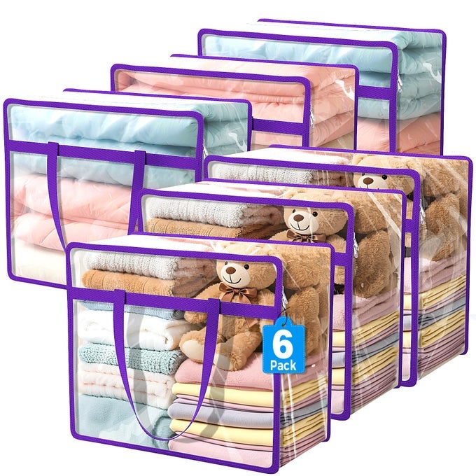 6 PACK CLEAR ZIPPERED STORAGE BAGS FOR CLOTHES40L CLOSET ORGANIZERS AND STORAGE CONTAINERS VINYL MOVING BAG FOR BEDDING LINEN BLANKETS COMFORTERS CLOTHING TOYS