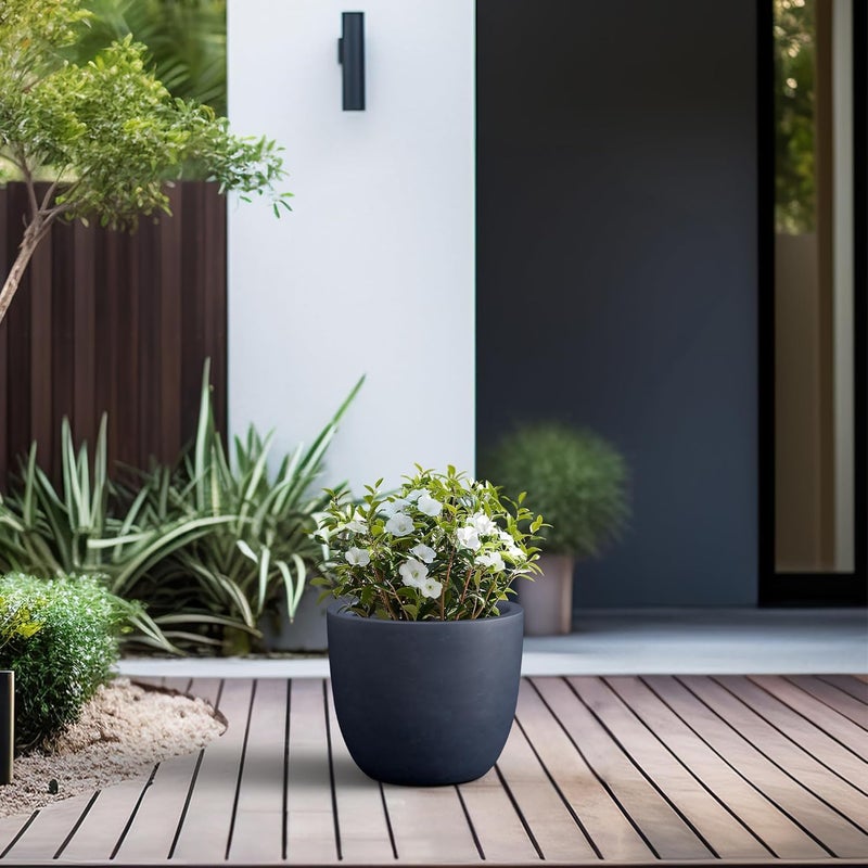 kante RC0050B-C60121 Lightweight Concrete Modern Outdoor/Indoor Round Planter, 12 in. Tall, Charcoal - Image 5