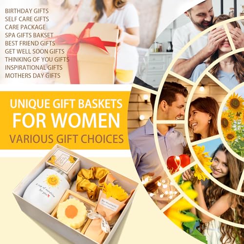 Betem Birthday Gifts for Women, Sunflower Self-Care Package, Sending Sunshine Get Well Gifts for Women, Her, Sister, Mom, Best Friends, Unique Spa Basket Perfect for Christmas, Valentine's, Mother's Day - Image 3