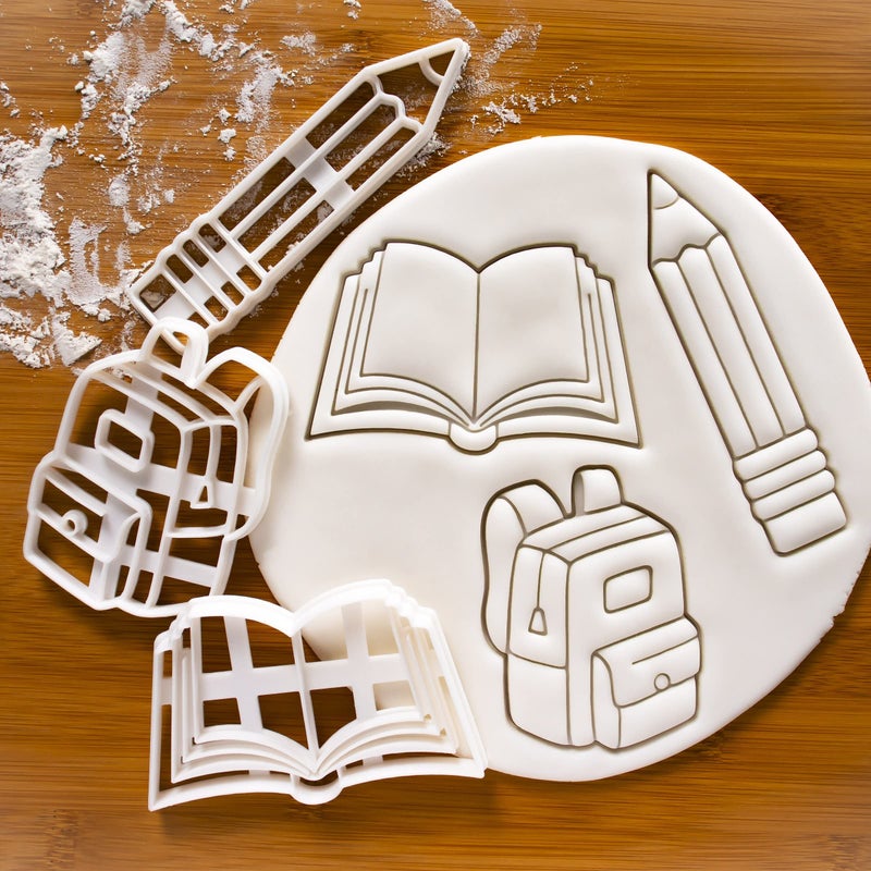 Bakerlogy Set of 3 Back to School themed cookie cutters (Designs: Backpack  Book  Pencil)  3 pieces - Bakerlogy - Image 2