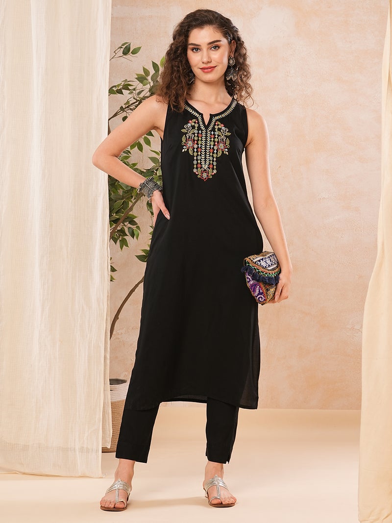 globus Globus Women Floral Embroidered Straight Kurta & Pant Set  - Image 1