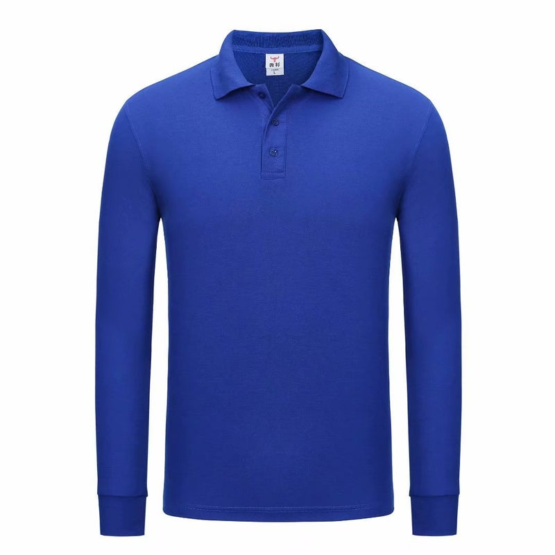 Polo Shirt Set Work Clothes Long Sleeve Solid Color Lapel Mens and Womens Paul T-Shirt Making Spring and Autumn Printing Embroidered logo Royal Blue